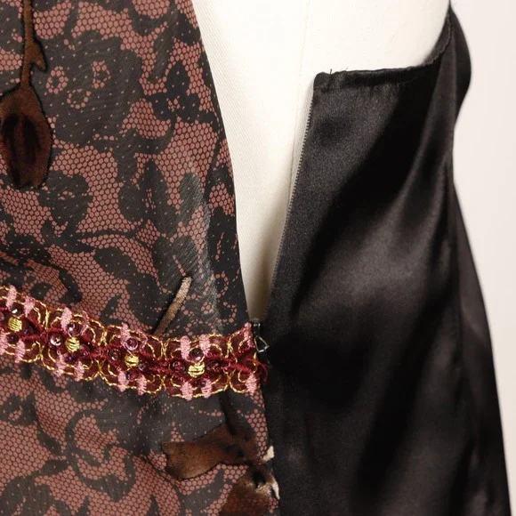 Y2K Brown Lace Halter Cami Top Floral Beaded Empire Bisou Bisou - Picture 8 of 10